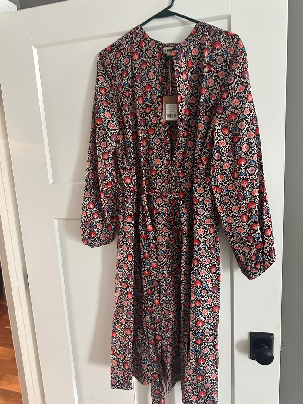 Boden Floral Print Red and black Long-Sleeve Dress